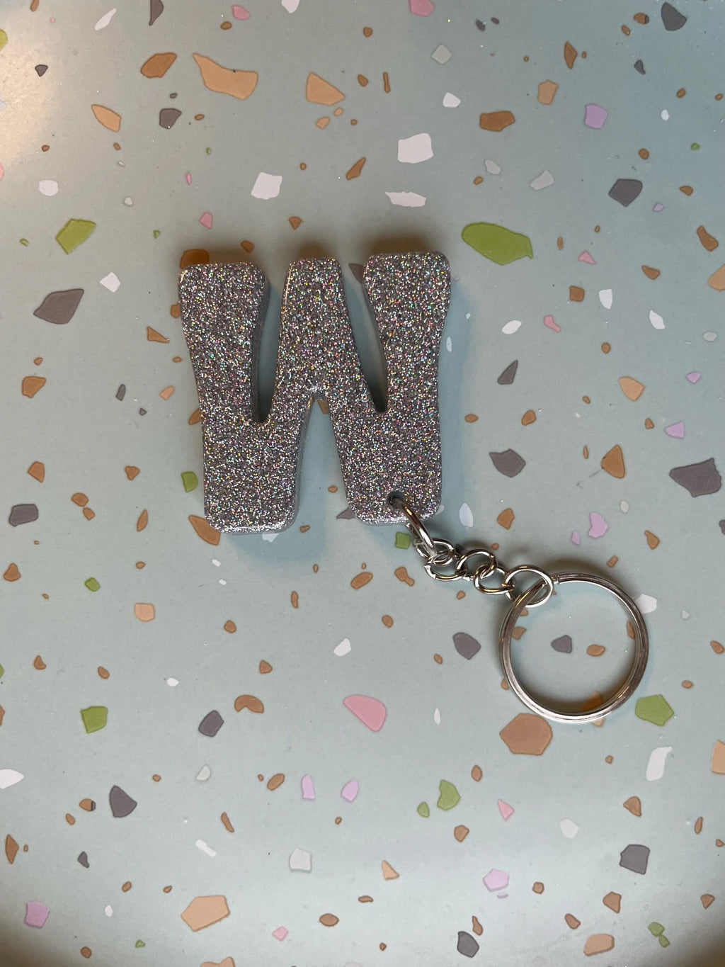 Holographic Silver Initial Keychain
