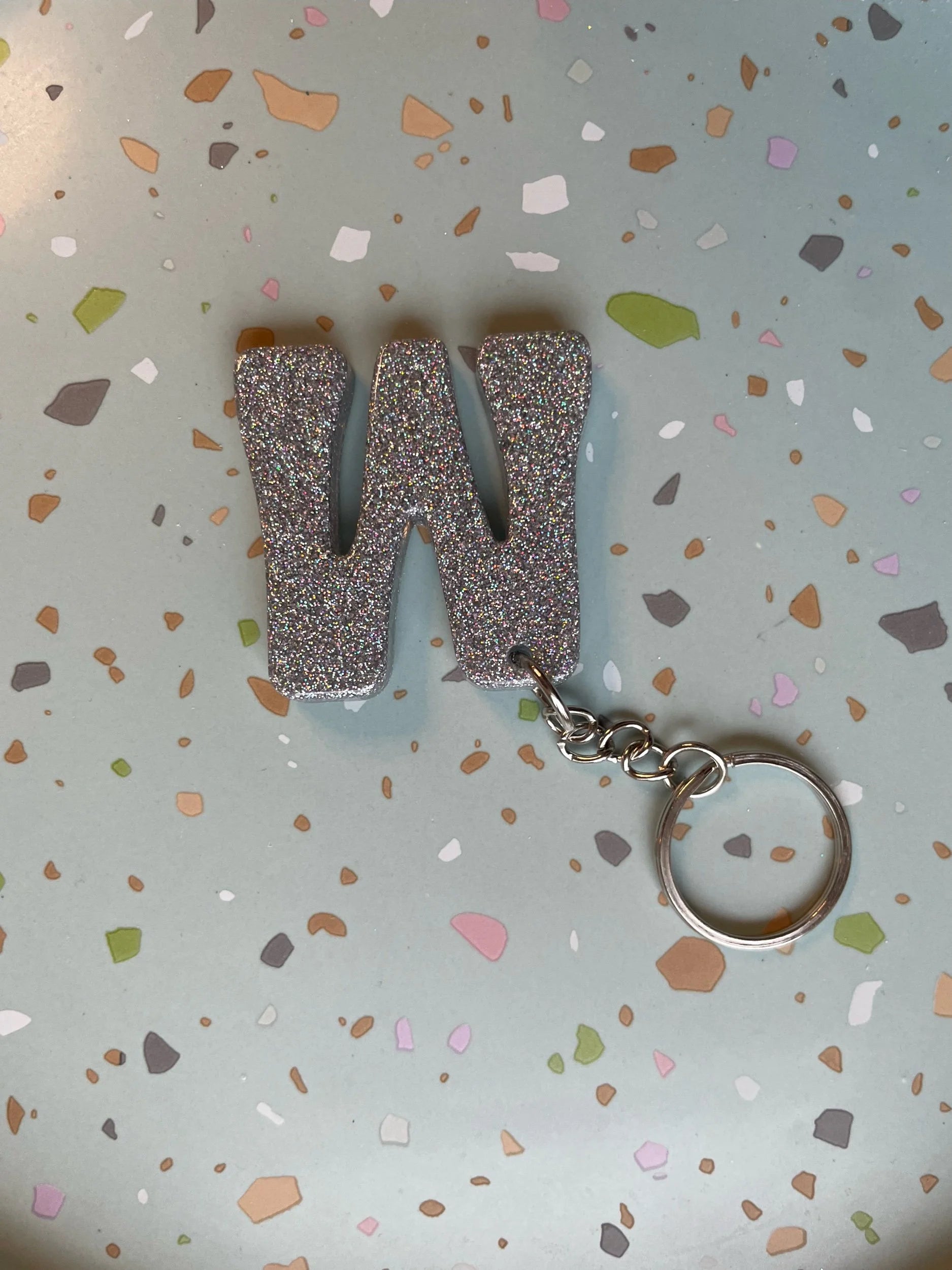 Holographic Silver Initial Keychain