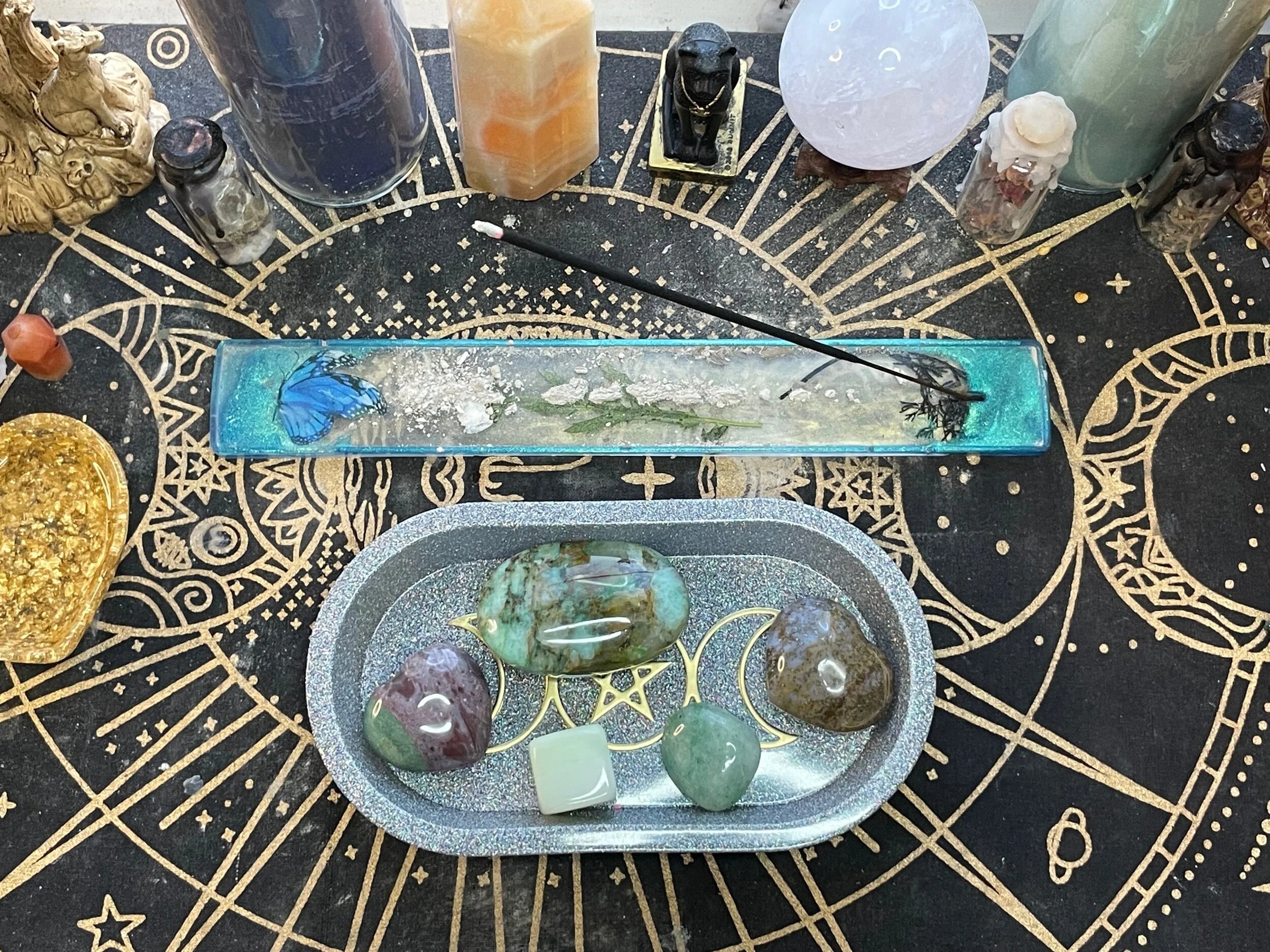Triple Moon Goddess Symbol Jewelry Dish- Offering Bowl