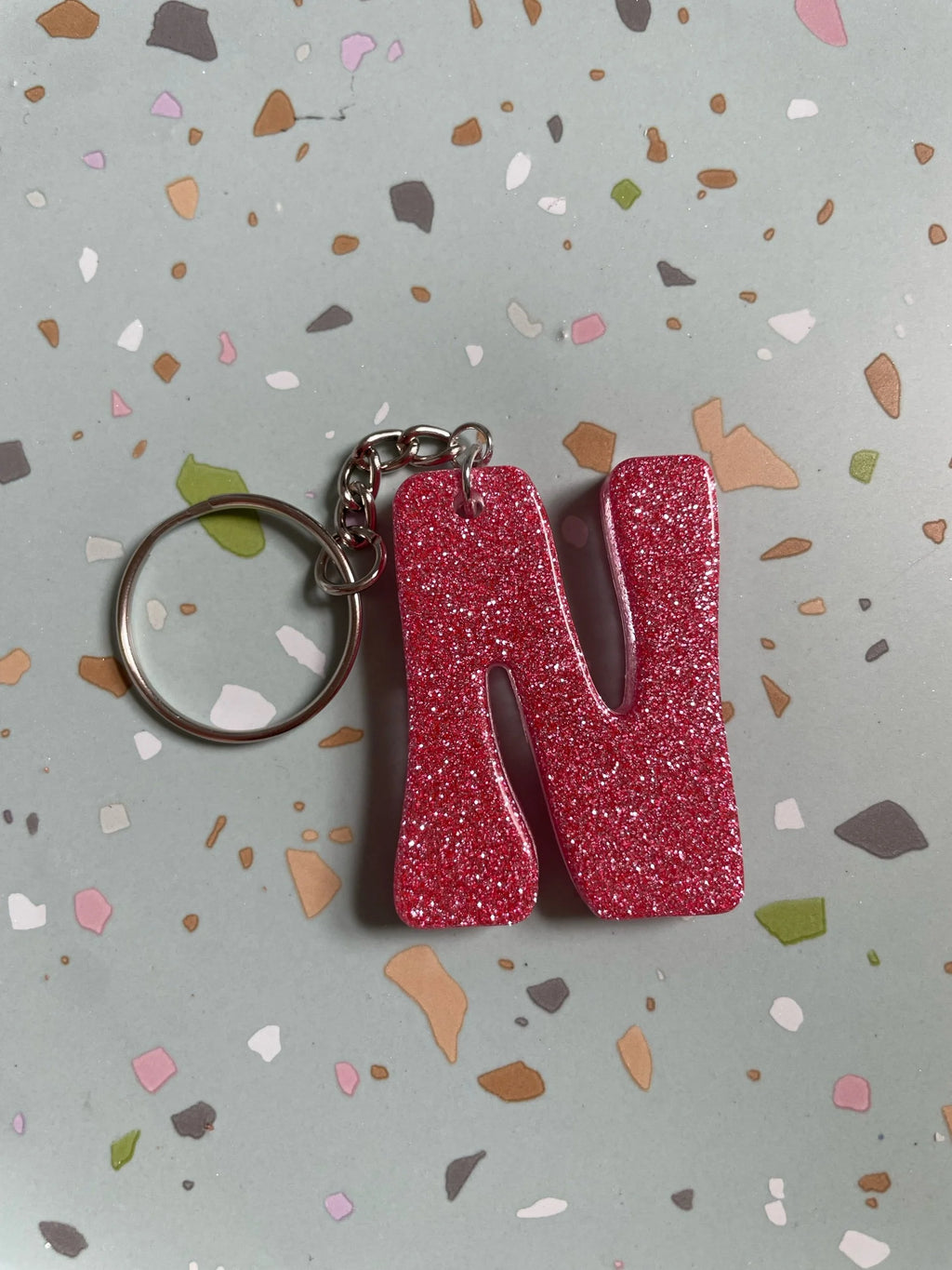 Pink Glitter Initial Keychain