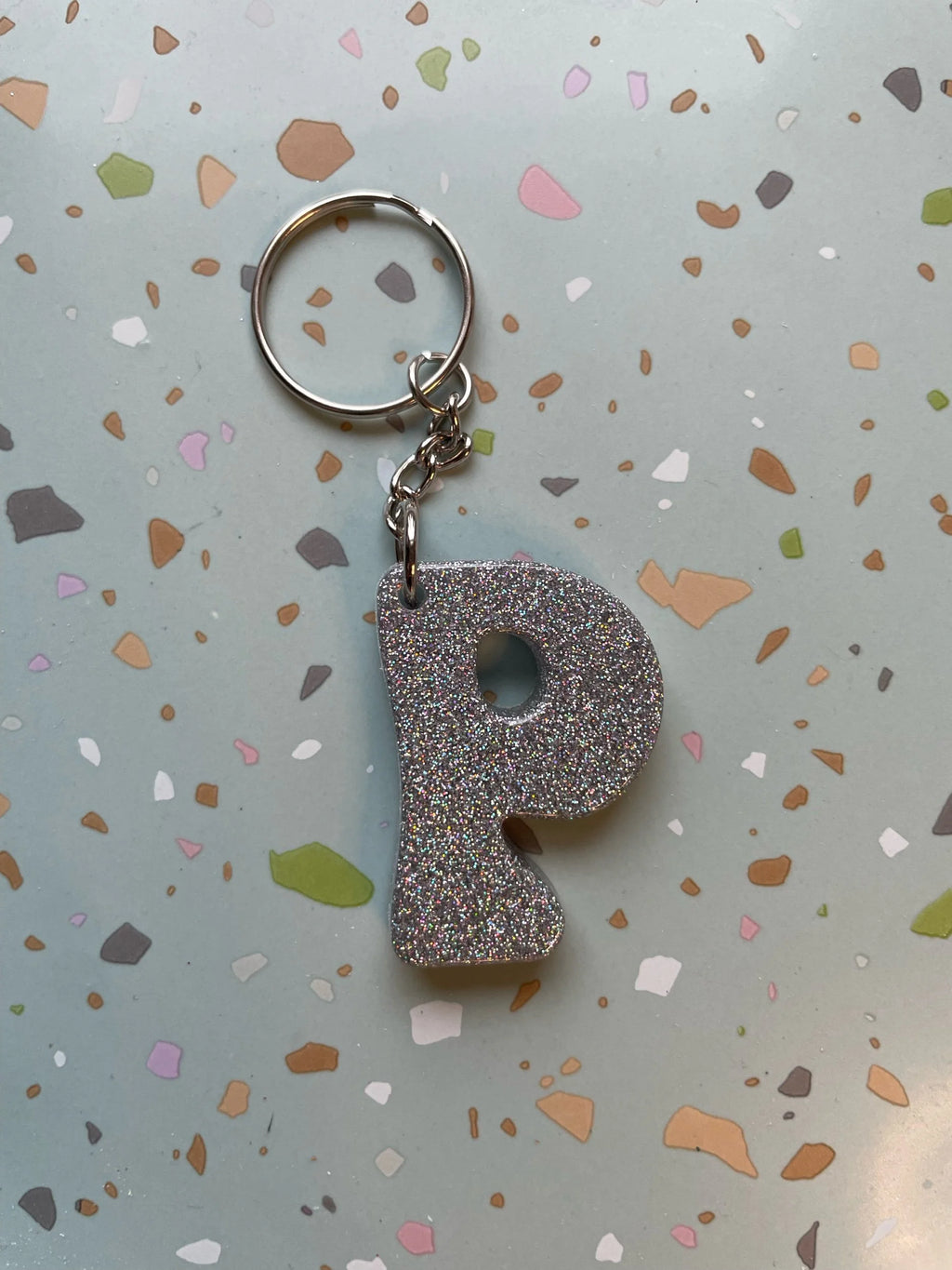 Holographic Silver Initial Keychain