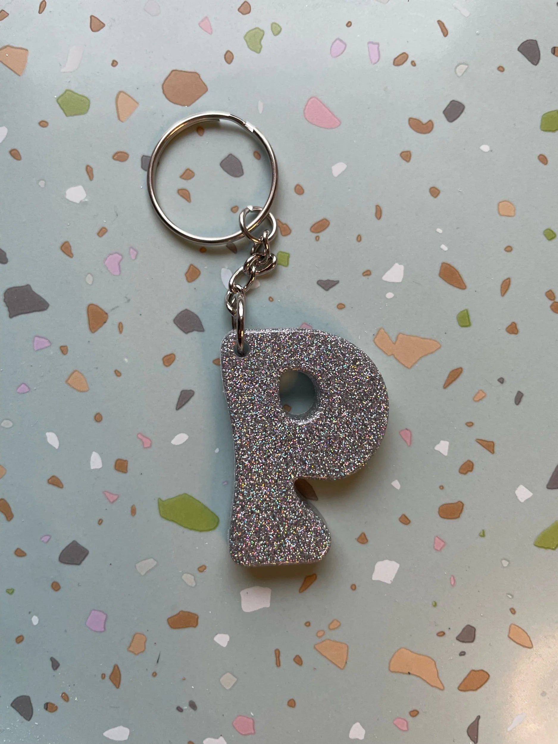 Holographic Silver Initial Keychain