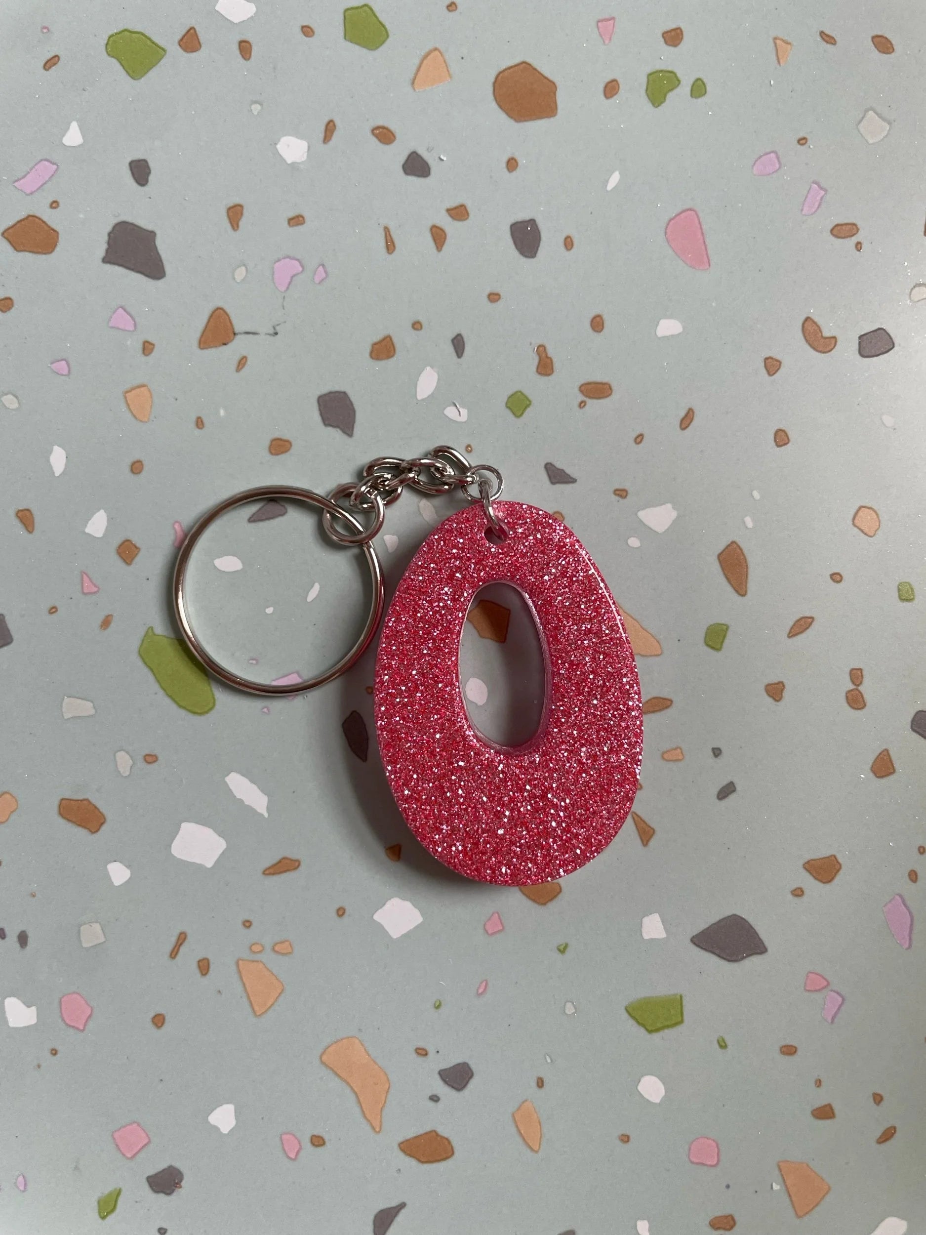 Pink Glitter Initial Keychain
