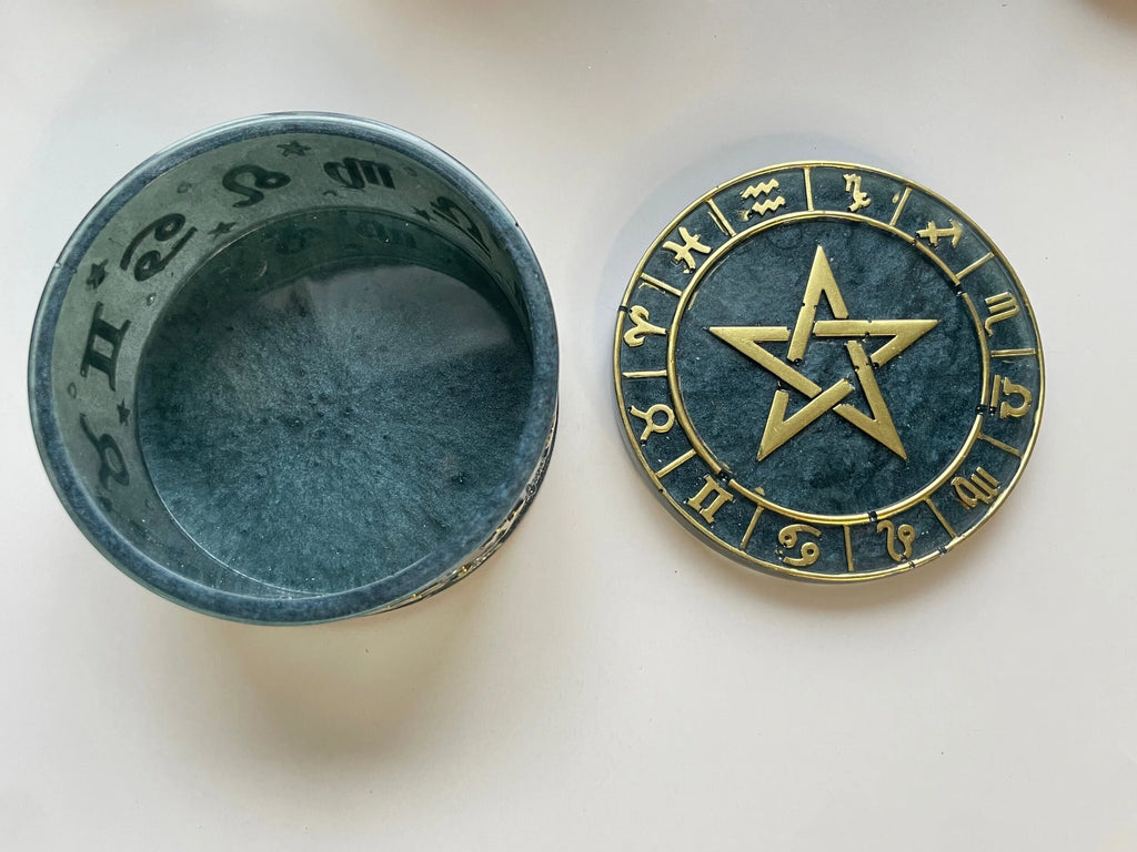 Astrology Jewelry Dish with Pentacle Lid