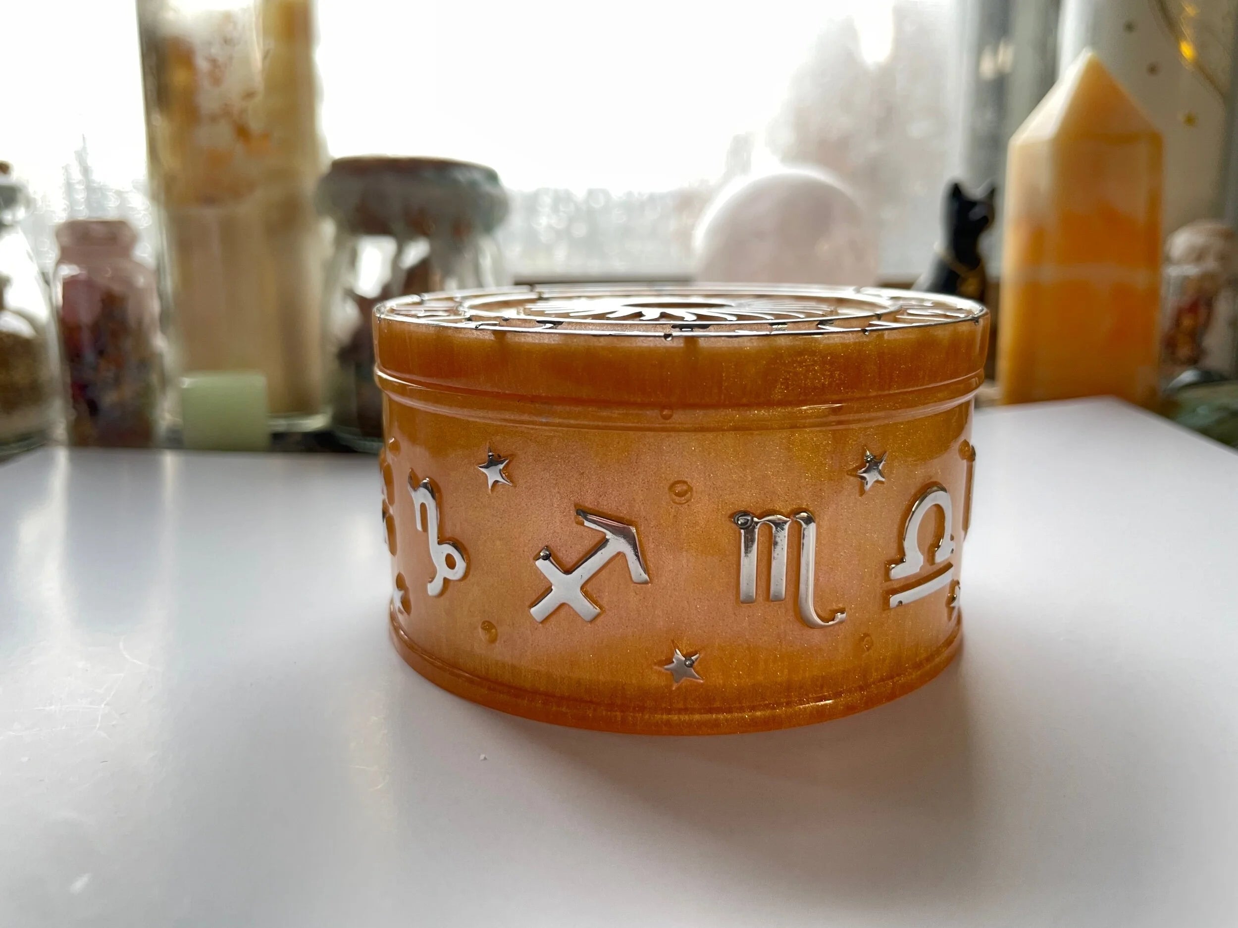 Astrology Zodiac Symbol Jewelry Dish with Sun Lid