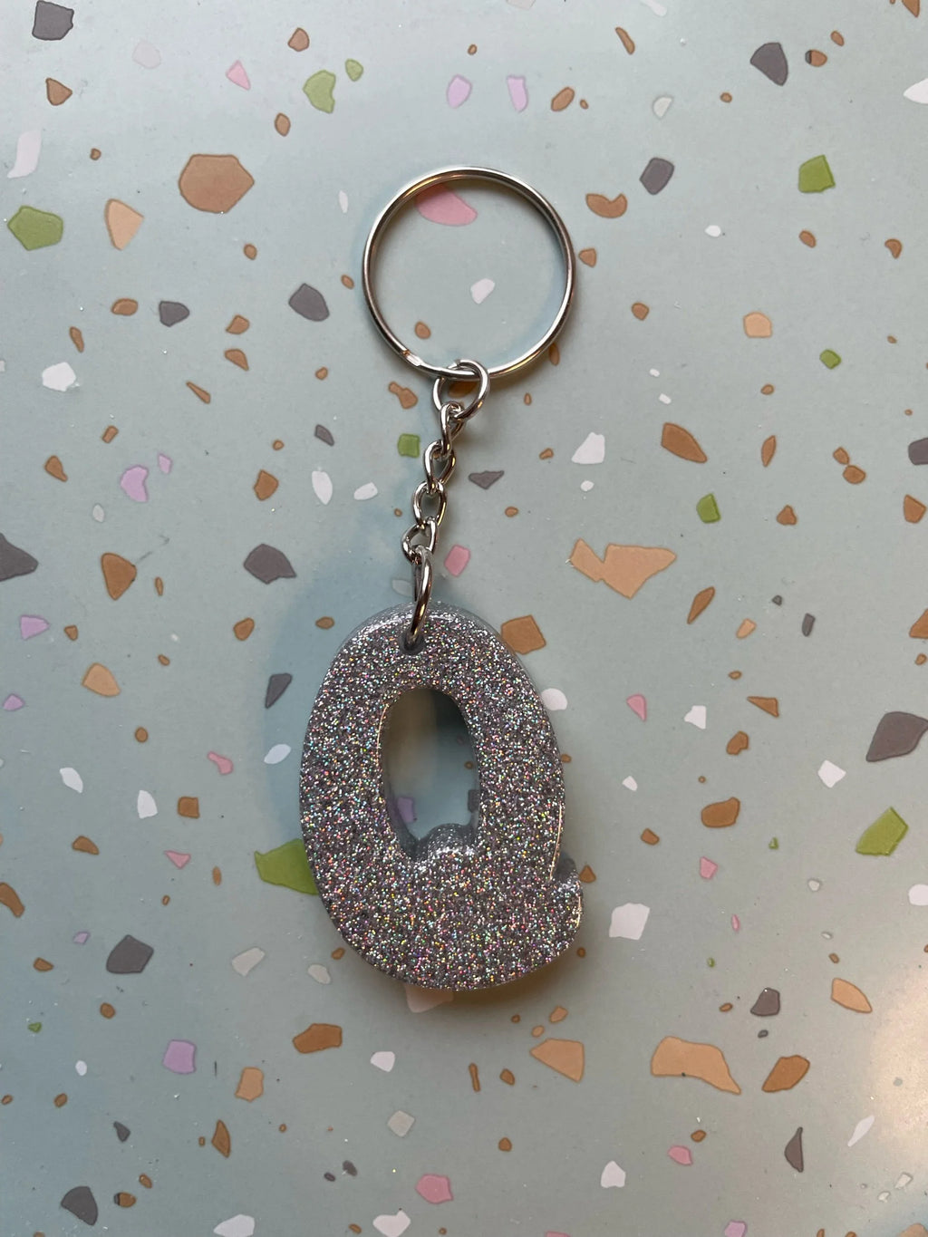 Holographic Silver Initial Keychain