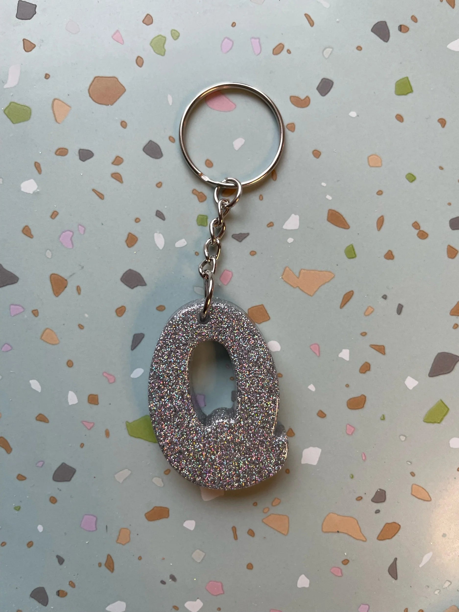 Holographic Silver Initial Keychain