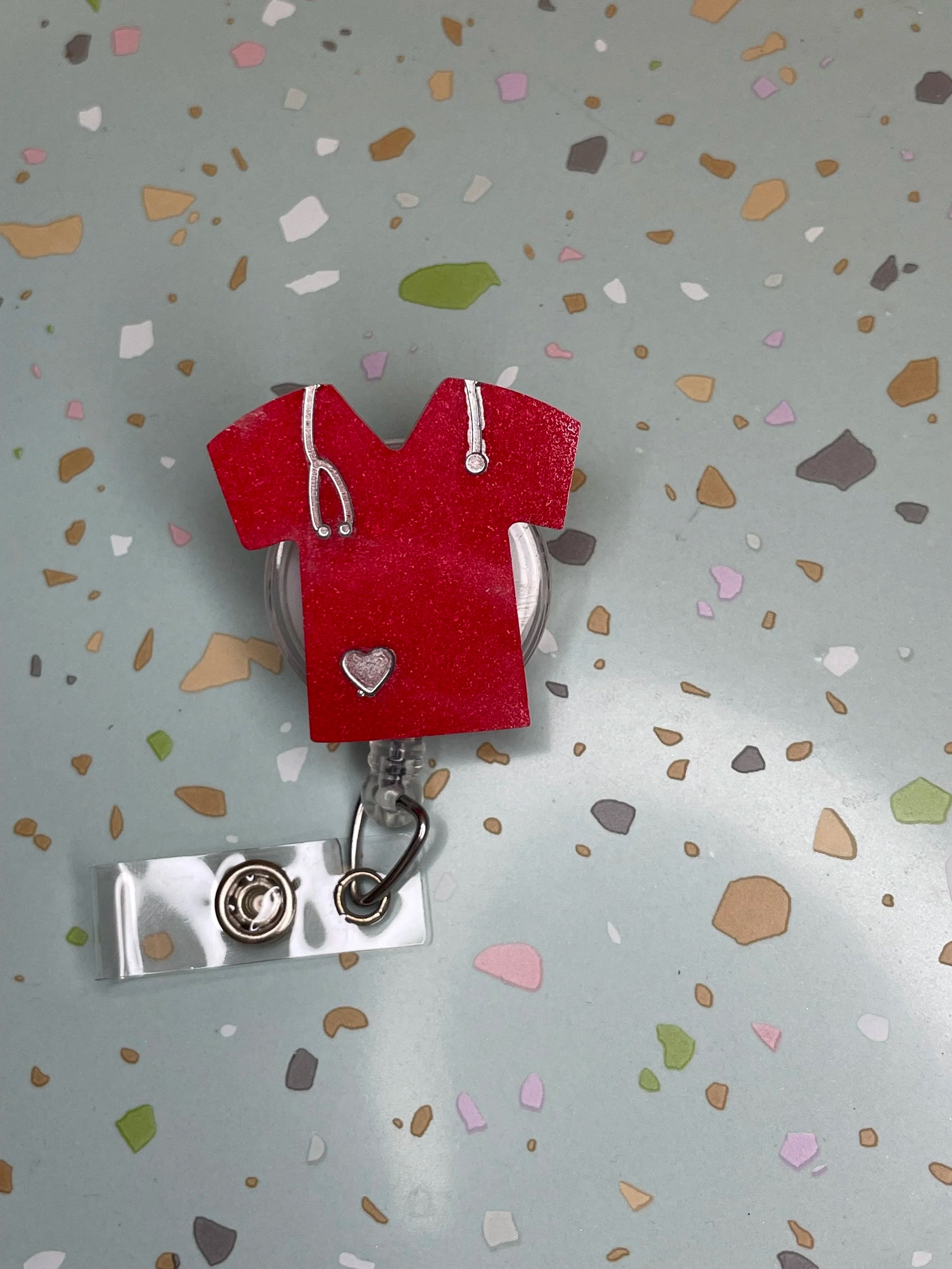 Scrub Top Doctor Nurse RN Badge Reel