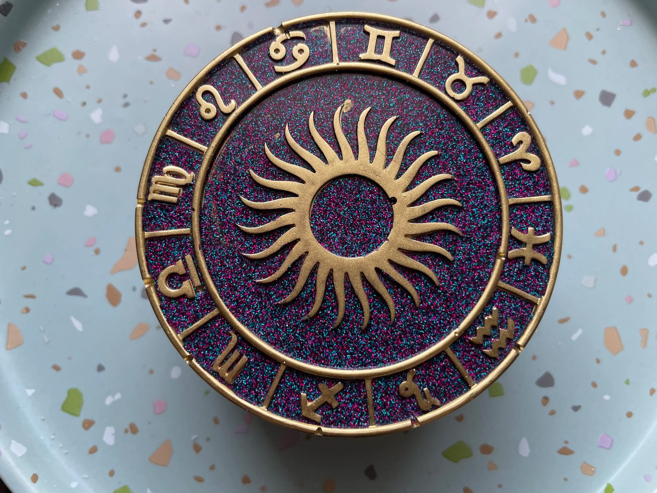 Astrology Zodiac Symbol Jewelry Dish with Sun Lid
