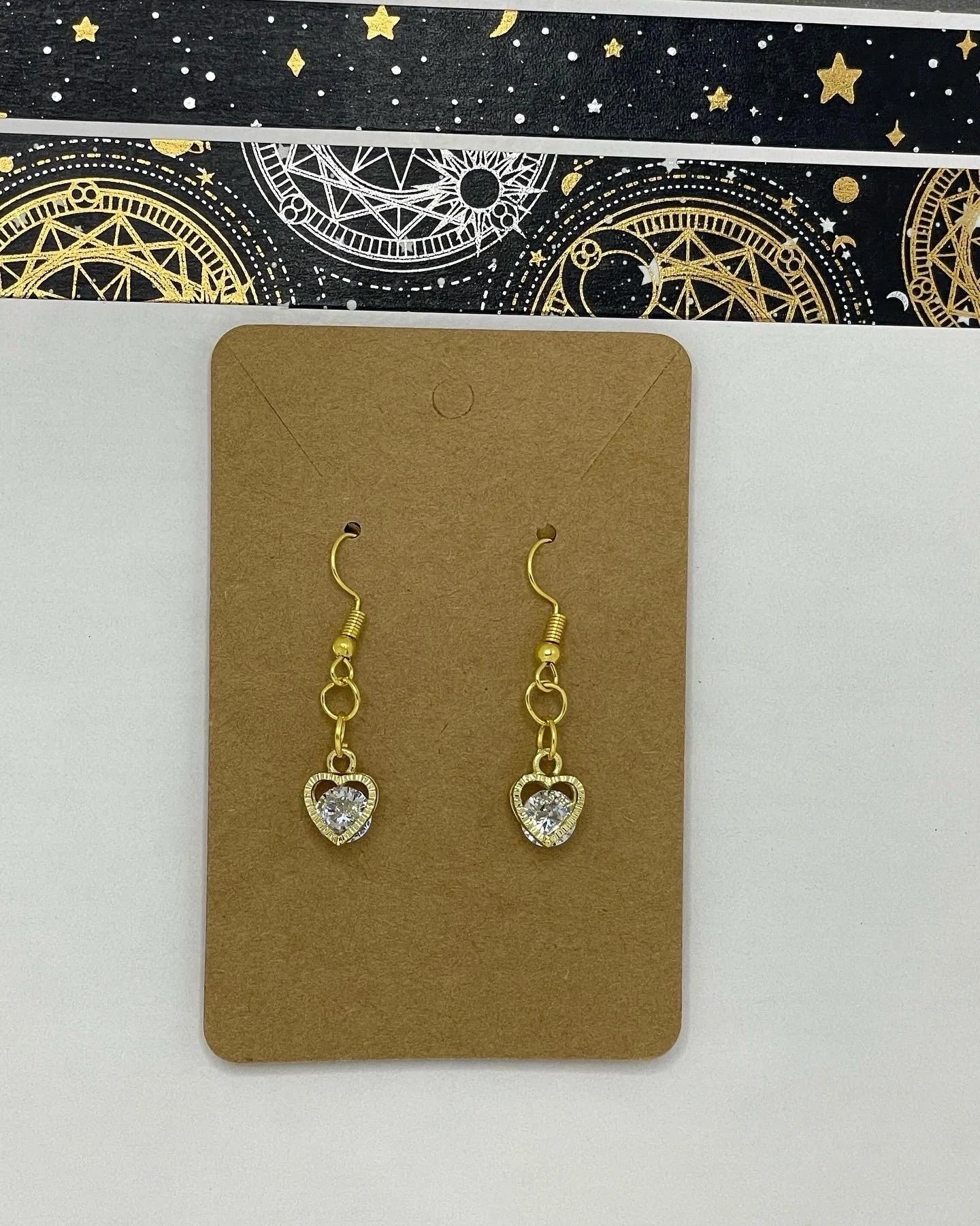 Gold Heart Earrings- Dangle Earrings -