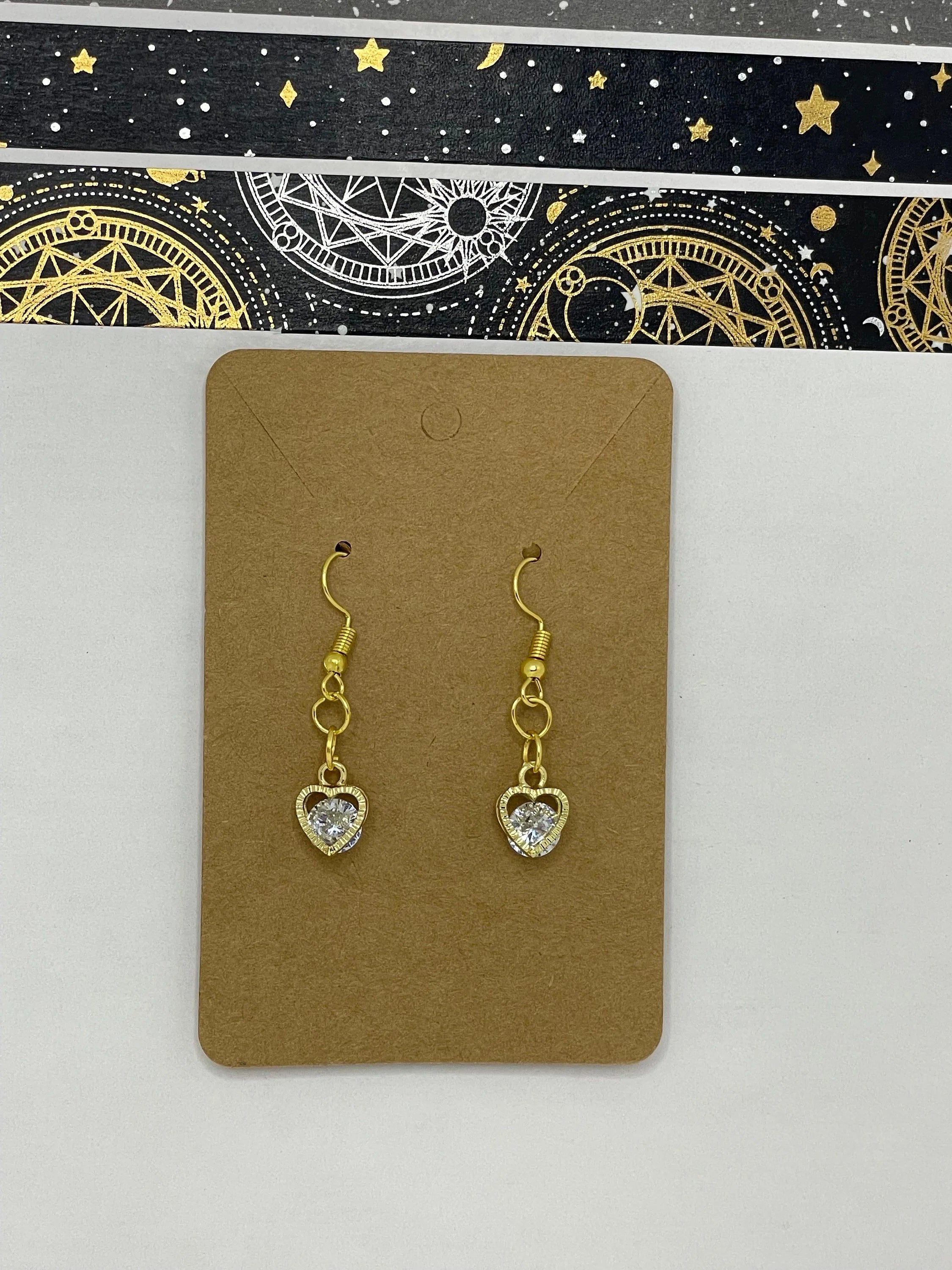 Gold Heart Earrings- Dangle Earrings -